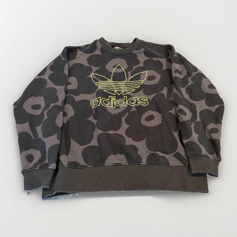 Adidas Marimekko Sweatshirt Women's Sz M Black Floral Trefoil Crewneck Pullover